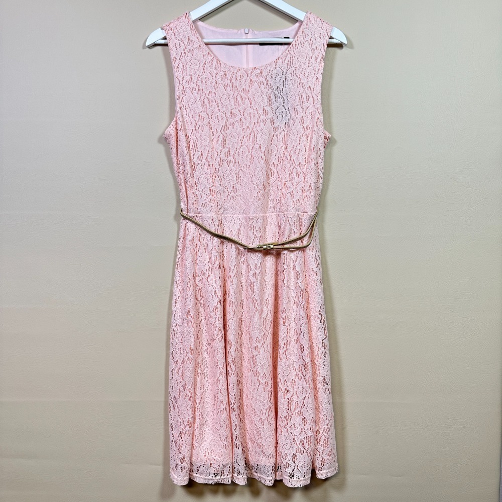 Elementz Lace‎ Dress Sleeveless Party Cocktail Pink Dress with Belt Size M